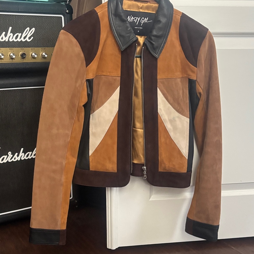 Leather Patchwork Crop Leather Jacket Retro 70’s - image 1